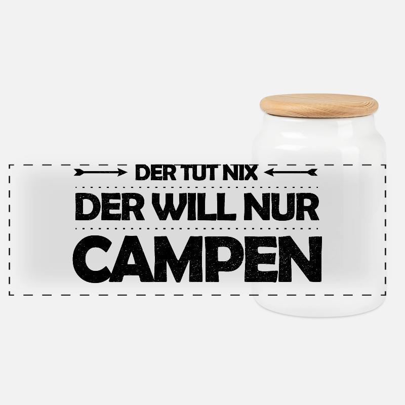 Der tut nix – der will nur campen Camping Spruch - Panorama Keksdose mit Holzdeckel - Weiß