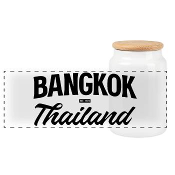 Bangkok Thailand Lettering Vintage Graphic - Panoramic Cookie Jar with Wooden Lid - white - Front