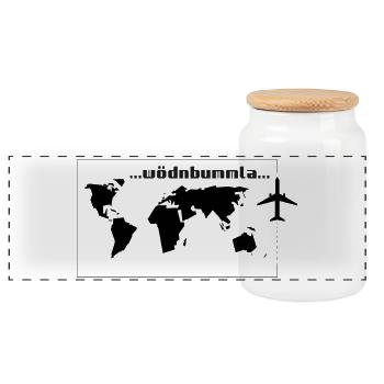 Wödnbummla-Weltreisender, Austrian dialect - Panoramic Cookie Jar with Wooden Lid - white - Front
