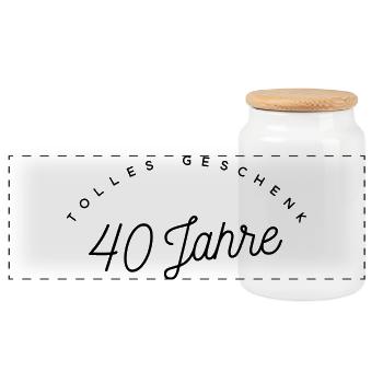 Tolles Geschenk 40 Jahre  - Panorama Keksdose mit Holzdeckel - Weiß - Vorne