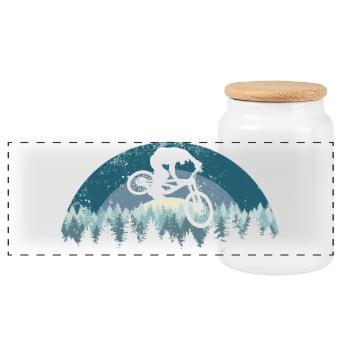 Forest Night MTB Jump - Panoramic Cookie Jar with Wooden Lid - white - Front