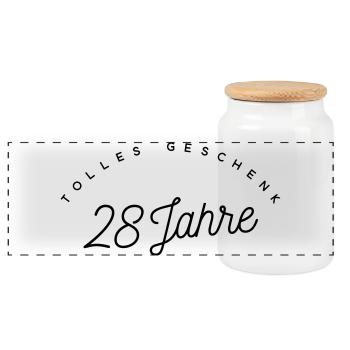 Tolles Geschenk 28 Jahre  - Panorama Keksdose mit Holzdeckel - Weiß - Vorne