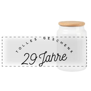 Tolles Geschenk 29 Jahre  - Panorama Keksdose mit Holzdeckel - Weiß - Vorne