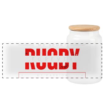 Rugby forever my sport my passion - Panoramic Cookie Jar with Wooden Lid - white - Front