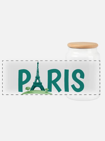Skyline von Paris mit Eiffelturm Illustration - Panorama Keksdose mit Holzdeckel - Weiß