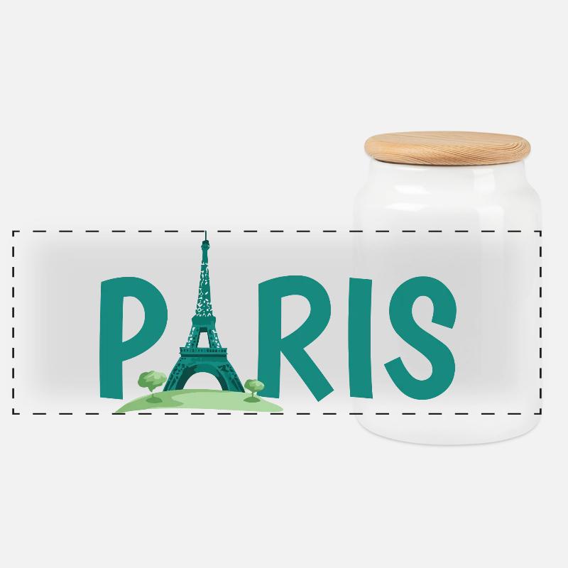 Skyline von Paris mit Eiffelturm Illustration - Panorama Keksdose mit Holzdeckel - Weiß