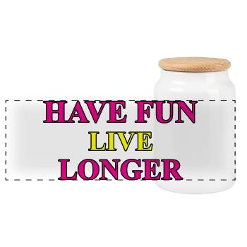 Have Fun - Inspiring lifestyle print design - Panoramic Cookie Jar with Wooden Lid - white - Front