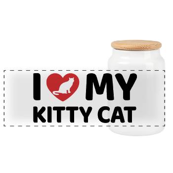 I Love my Kitty Cat - Panoramic Cookie Jar with Wooden Lid - white - Front