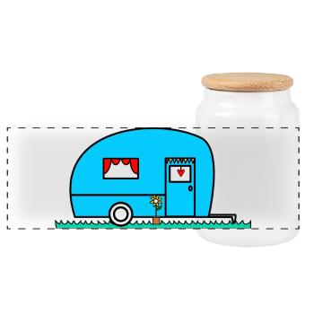 CAMPING. CAMP. I CAN'T. HUMOR. HOLIDAY - Panoramic Cookie Jar with Wooden Lid - white - Front