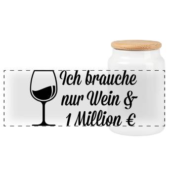 Ich brauche Wein und 1 Million Euro - Panorama Keksdose mit Holzdeckel - Weiß - Vorne
