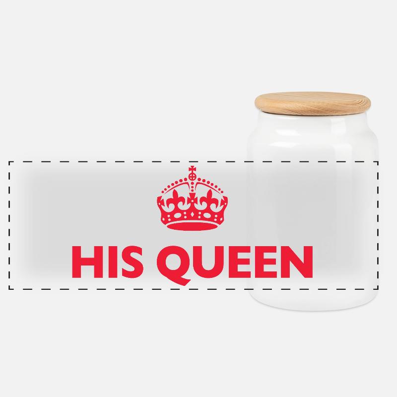 His Queen - Panoramic Cookie Jar with Wooden Lid - white