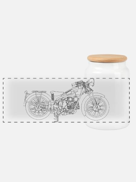 Retro Motorrad - Panorama Keksdose mit Holzdeckel - Weiß