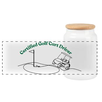 Certified golf cart driver - Panoramic Cookie Jar with Wooden Lid - white - Front