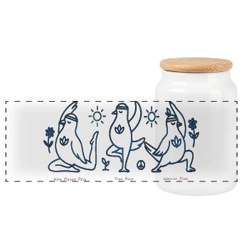 Trois Pingouins en Yoga Boho Peace - Boîte à biscuits avec couvercle en bois - blanc - Devant