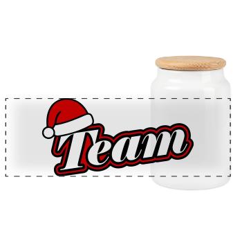 Christmas Team Santa Hat - Panoramic Cookie Jar with Wooden Lid - white - Front