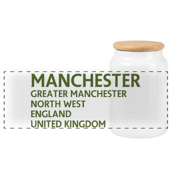 Manchester – England Lyric Design - Panorama Keksdose mit Holzdeckel - Weiß - Vorne