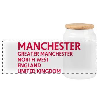 Manchester – England Lyric Design - Panorama Keksdose mit Holzdeckel - Weiß - Vorne