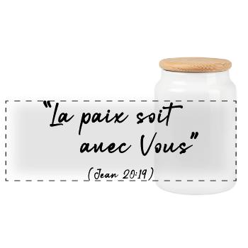 Peace be with You (John 20:19) - Panoramic Cookie Jar with Wooden Lid - white - Front