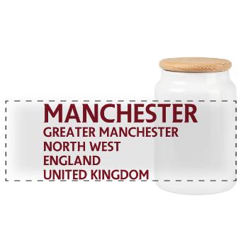 Manchester Name Stack Typografie - Panorama Keksdose mit Holzdeckel - Weiß - Vorne