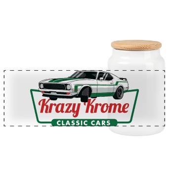 Krazy Krome Classic Car Drift Culture Muskelkraft - Panorama Keksdose mit Holzdeckel - Weiß - Vorne