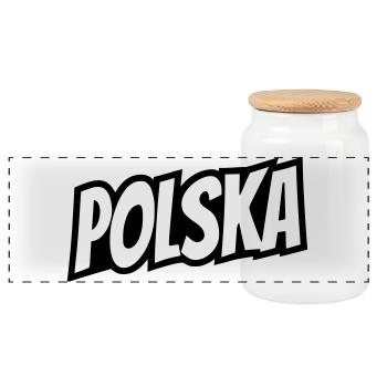 Polska - Poland Lettering - Panoramic Cookie Jar with Wooden Lid - white - Front