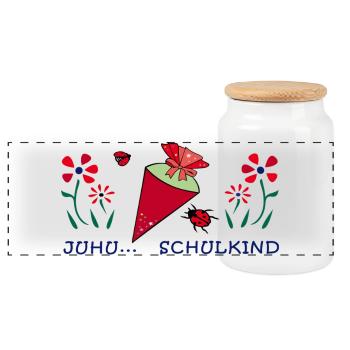Yay schoolchild - Panoramic Cookie Jar with Wooden Lid - white - Front