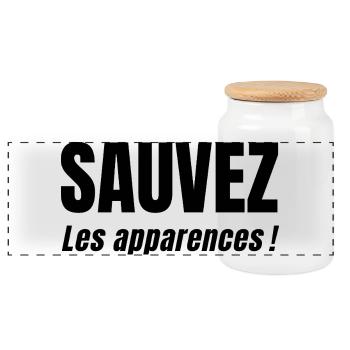 SAVE APPEARANCES! - Panoramic Cookie Jar with Wooden Lid - white - Front