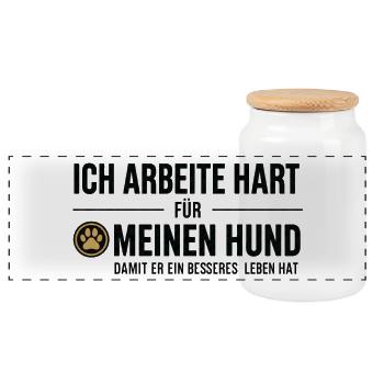 Hard work for my dog - Panoramic Cookie Jar with Wooden Lid - white - Front