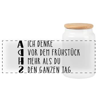 Provocative ADHD saying - Panoramic Cookie Jar with Wooden Lid - white - Front
