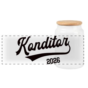 Confectioner 2026 Occupation Confectionery Apprenticeship Apprentice - Panoramic Cookie Jar with Wooden Lid - white - Front