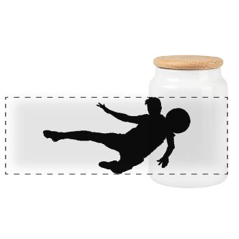 Football Silhouette – Action Kick - Panoramic Cookie Jar with Wooden Lid - white - Front
