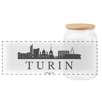 Turin skyline, Turin urban art - Panoramic Cookie Jar with Wooden Lid - white - Front