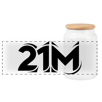 Cooles 21M Logo Motiv für Bitcoin Miner - Panorama Keksdose mit Holzdeckel - Weiß - Vorne