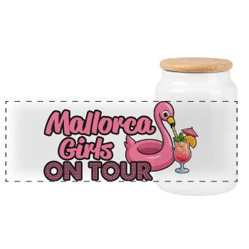 Mallorca, On Tour - Panoramic Cookie Jar with Wooden Lid - white - Front