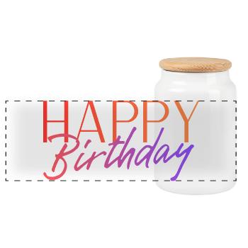 Happy Birthday - Panorama Keksdose mit Holzdeckel - Weiß - Vorne