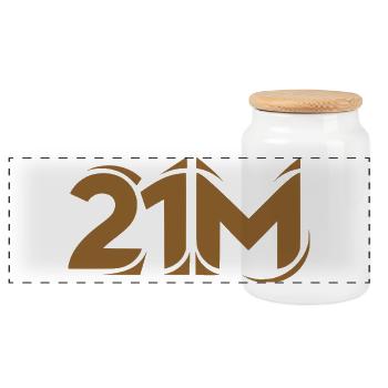21 Millionen Limit BTC Krypto Grafik Motiv - Panorama Keksdose mit Holzdeckel - Weiß - Vorne
