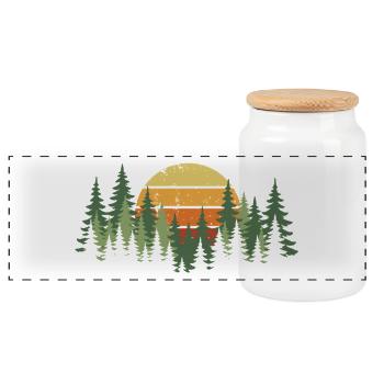 Forest Sunset Nature Trees Hiking Camping - Panoramic Cookie Jar with Wooden Lid - white - Front