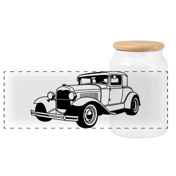 Classic Car - Panoramic Cookie Jar with Wooden Lid - white - Front
