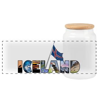 Schriftzug Iceland - Panorama Keksdose mit Holzdeckel - Weiß - Vorne