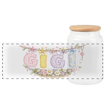 Gigi Blumen und Pastell | Grandma Adorée Geschenk - Panorama Keksdose mit Holzdeckel - Weiß - Vorne