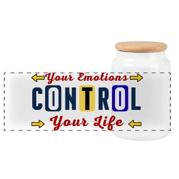 Emotions control your life - Panoramic Cookie Jar with Wooden Lid - white - Front