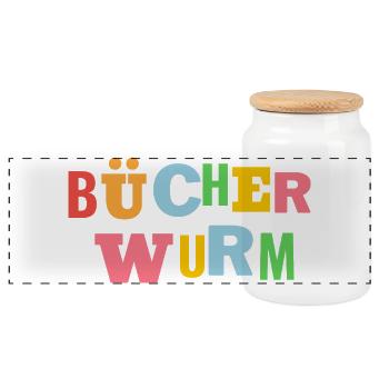 Bücherwurm - Panorama Keksdose mit Holzdeckel - Weiß - Vorne