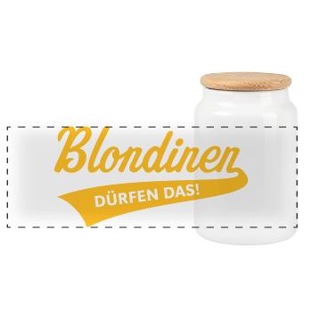 Blondinen Dürfen Das! (Blondine / Blond / V2 Gold) - Panorama Keksdose mit Holzdeckel - Weiß - Vorne