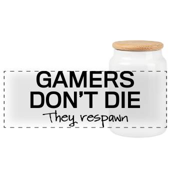Gamers Don't Die Respawn T-Shirt - Panoramic Cookie Jar with Wooden Lid - white - Front