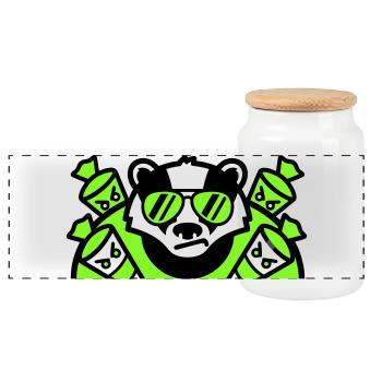 Logo des cornets de sucre blaireaux - Boîte à biscuits avec couvercle en bois - blanc - Devant