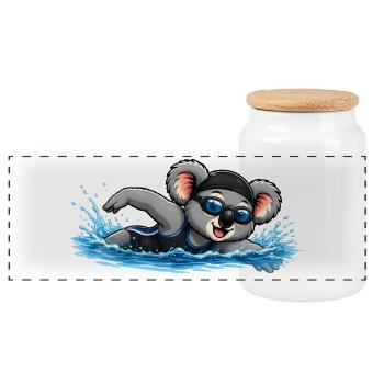 Süßer Koala beim Schwimmen - Panorama Keksdose mit Holzdeckel - Weiß - Vorne