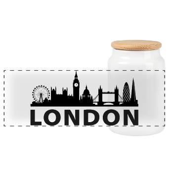 London Skyline - Panoramic Cookie Jar with Wooden Lid - white - Front