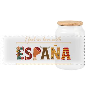 I Feel In Love With España Spanien Urlaub Spruch - Panorama Keksdose mit Holzdeckel - Weiß - Vorne
