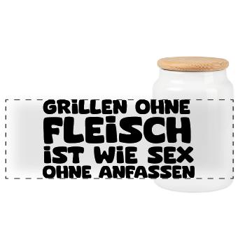 Grillen ohne Fleisch ist wie Sex ohne anfassen - Panorama Keksdose mit Holzdeckel - Weiß - Vorne