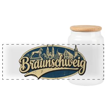 Braunschweig Vintage Stadtmotiv - Panorama Keksdose mit Holzdeckel - Weiß - Vorne